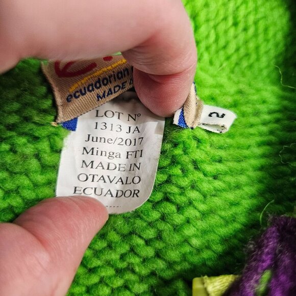 Handmade E.C.C. Wool Childrens Hooded Sweater Zip Floral Design Chunky Knit 2T - Picture 5 of 8